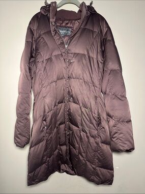 Eddie Bauer Women's Long Quilted Hooded light purple goose down Puffer Coat